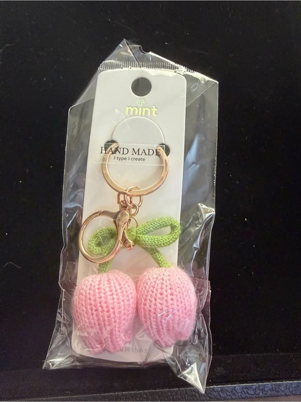 NWT Pink Crochet Flower Keychain Purse Bag Charm Kawaii Coquette
